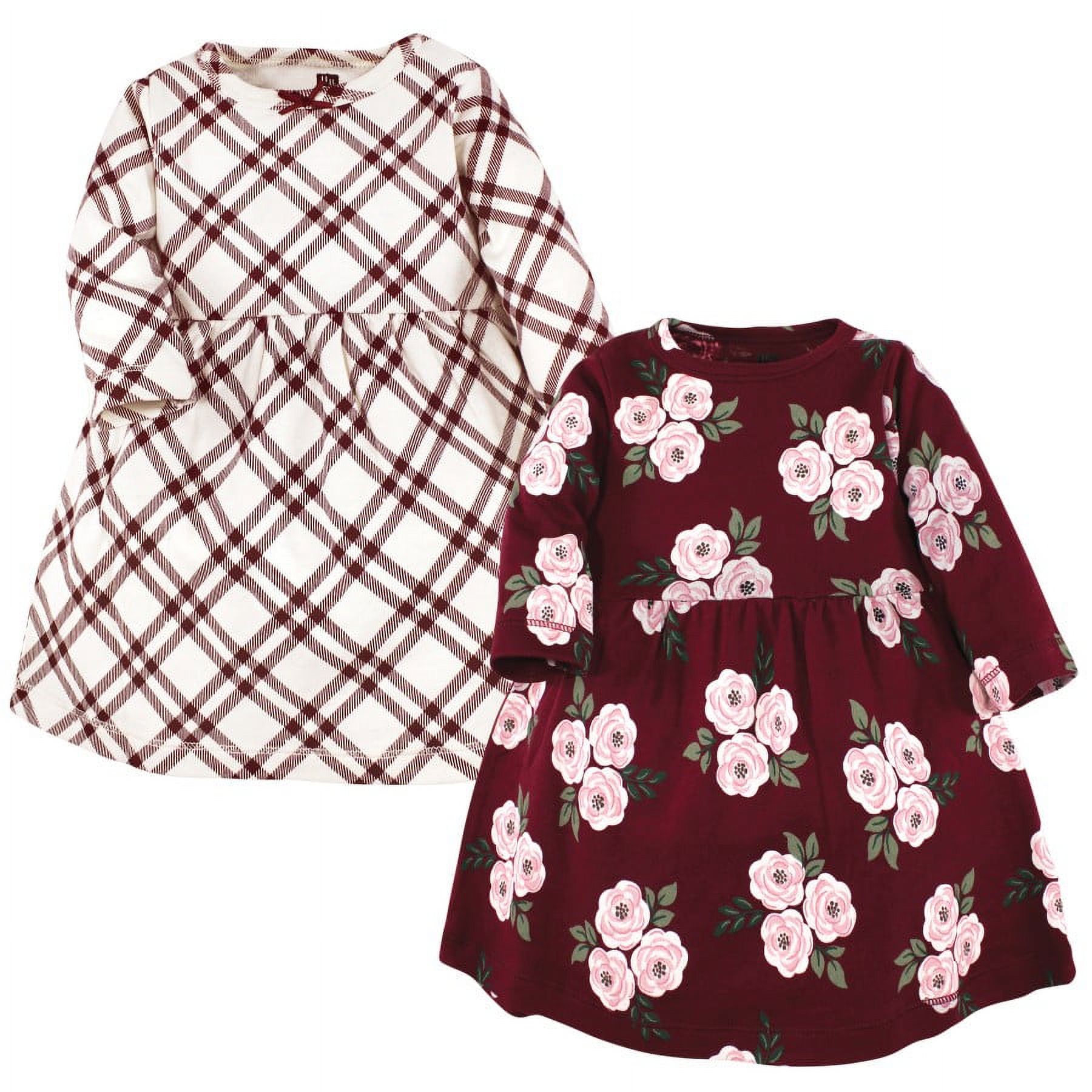 Hudson Baby Girl Cotton Dresses, Red Burgundy Floral, 0-3 Months